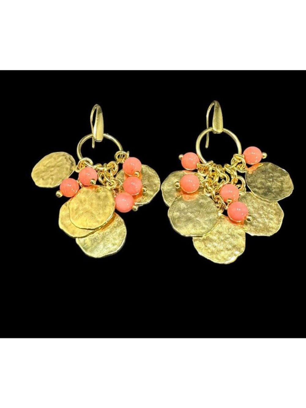 Designer Bronzallure Earrings Italy Hammered Gold Plated Coins Pink Dangle Beads